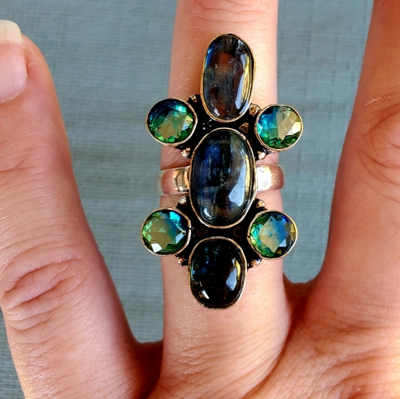 New Kyanite & Bi-Color Tourmaline 925 Silver Ring. - Picture 2 of 11
